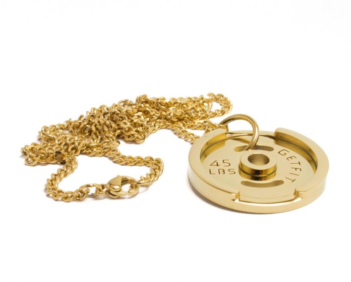 gold weight plate necklace