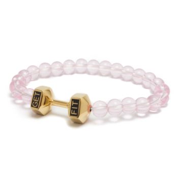 gold dumbbell bracelet with pink beads