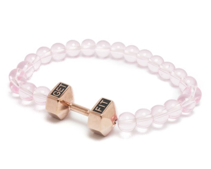 rose gold dumbbell bracelet with pink beads