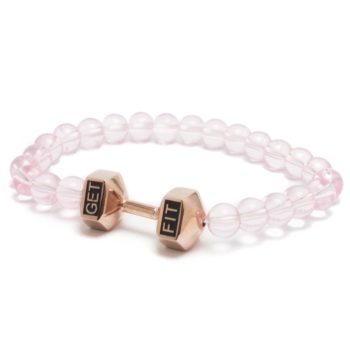 rose gold dumbbell bracelet with pink beads