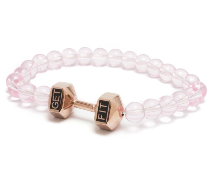 rose gold dumbbell bracelet with pink beads