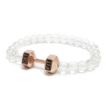 rose gold dumbbell bracelet with white beads