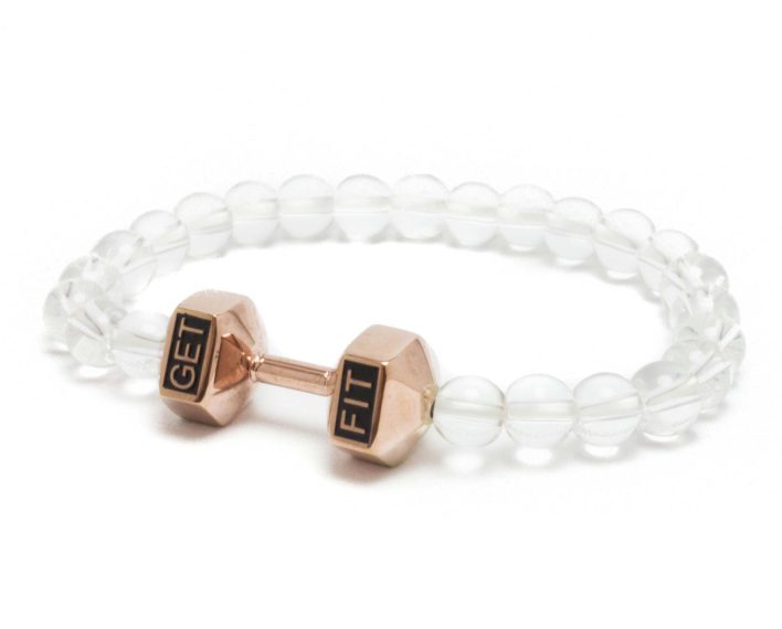 rose gold dumbbell bracelet with white beads