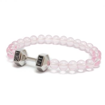 silver dumbbell bracelet with pink beads