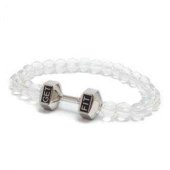 silver dumbbell bracelet with white beads